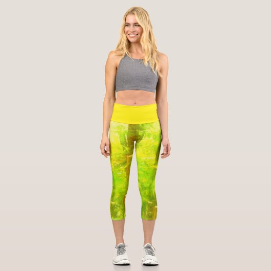 Leggings Capri Légendes Abstraites de chaux vert et jaune de Capr (Recto)