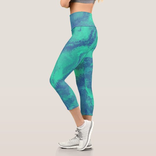 Leggings Capri Légendes Abstraites de diffusion bleue verte Capri (Gauche)