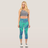 Leggings Capri Légendes Abstraites de diffusion bleue verte Capri (Recto)