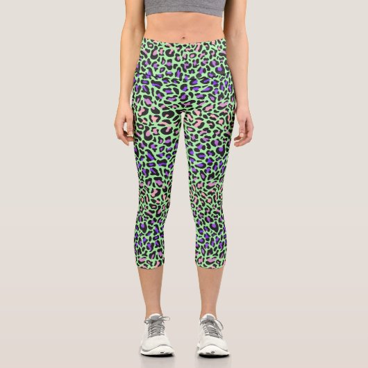 Leggings Capri legging capri vert noir imprimé léopard (Recto)