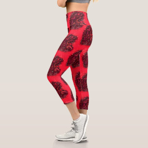 Leggings Capri Légumineuses Rouges Courant Dans La Nuit Étincelan