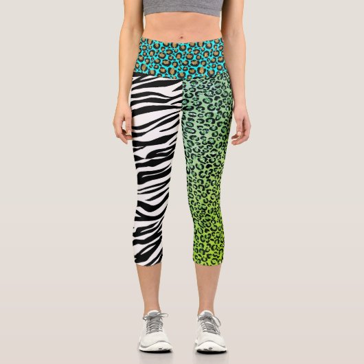 Leggings Capri Leopard 80s Rock Tiger Zebra Stripes Spots Leggi (Recto)