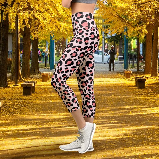 Leggings Capri Léopard Orange Noir Beige