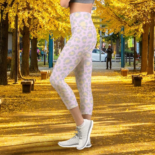 Leggings Capri Léopard Rose Pâle Gris Jaune