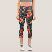 Leggings Capri Les Fleurs D'Hibiscus, Un Modèle Floral Tropical (Recto)