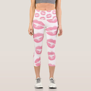 Leggings Capri Lèvres roses, motif de lèvres, rouge à lèvres rose