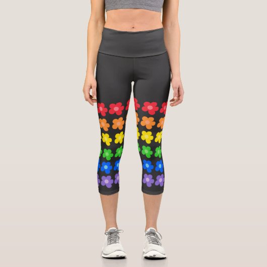 Leggings Capri LGBT Rainbow Flowers Gay pride Liberté et égalité (Recto)