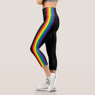 Leggings Capri Lgbt rainbow rayures drapeau gay pride noir