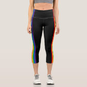 Leggings Capri Lgbt rainbow rayures drapeau gay pride noir (Recto)