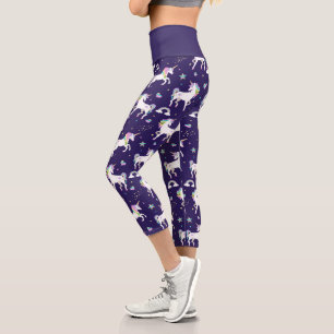 Leggings Capri Licorne Cute Purple Rainbow Hearts And Stars