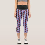 Leggings Capri Licorne noire fleurs de jardin de minuit violet (Recto)