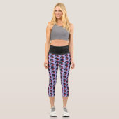 Leggings Capri Licorne noire fleurs de jardin de minuit violet (Recto)
