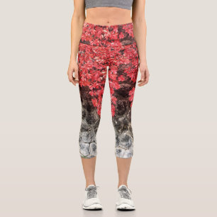 Leggings Capri lierre rouge rose feuille mur de pierre d'automne