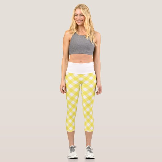 Leggings Capri Light Yellow Classic Gingham Pattern (Recto)