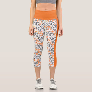 Leggings Capri Ligne organique abstraite blanche orange passion
