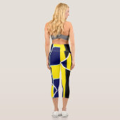 Leggings Capri Lignes d'art Abstrait en bleu jaune gras (Verso)