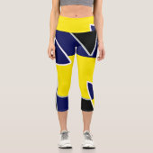 Leggings Capri Lignes d'art Abstrait en bleu jaune gras (Recto)
