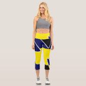Leggings Capri Lignes d'art Abstrait en bleu jaune gras (Recto)