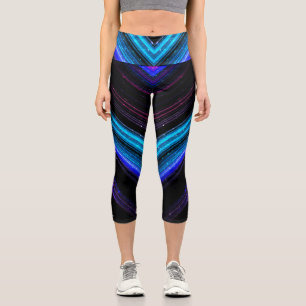 Leggings Capri Lignes de chevron de galaxie bleu-rose métallique