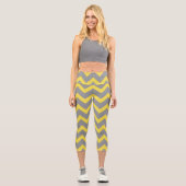 Leggings Capri Lignes de motif gris-jaune Chevron rayées (Recto)