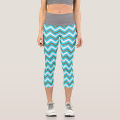 Leggings Capri Lignes géométriques bleues marron blanches en zig  (Recto)