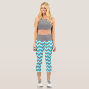 Leggings Capri Lignes géométriques bleues marron blanches en zig