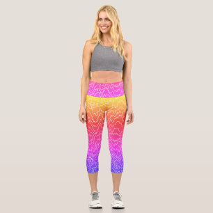 Leggings Capri Lignes géométriques de courbe blanche sur bleu