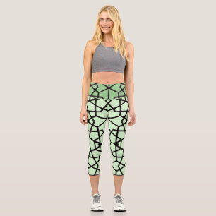 Leggings Capri Lignes noires Abstraites motif sur vert clair