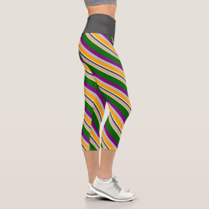Leggings Capri Lignes orange, gris, violet, vert foncé et blanc