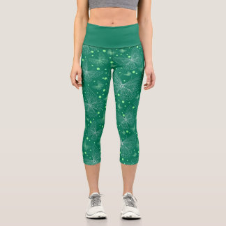 Leggings Capri Lignes Papillons avec Motif Arrière - plan vert