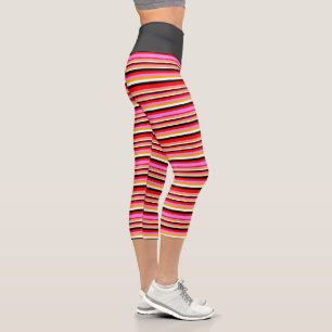Leggings Capri Lignes rouges, violettes, orange, blanches et noir
