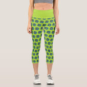 Leggings Capri Lime Green & Blue Daisies Pop Art (Recto)