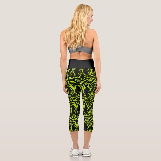 Leggings Capri Lime psychédélique motif vert et noir (Verso)