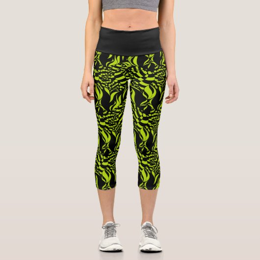 Leggings Capri Lime psychédélique motif vert et noir (Recto)