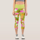 Leggings Capri Lime Vert Flamant Tropical (Recto)