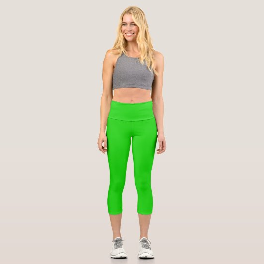 Leggings Capri Lime Vert Solide Couleur Plaine (Recto)
