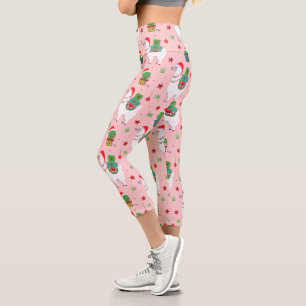 Leggings Capri Llamas et cactus Motif de Noël