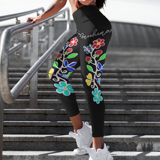 Leggings Capri Logo amérindien Anishinaabe Design floral
