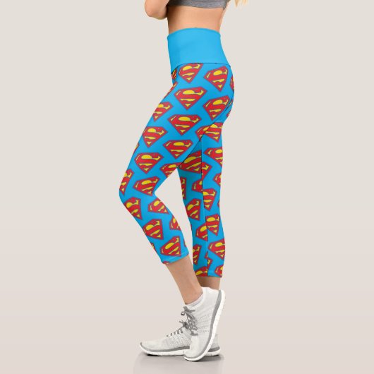 Leggings Capri Logo classique Supergirl avec fond bleu (Gauche)
