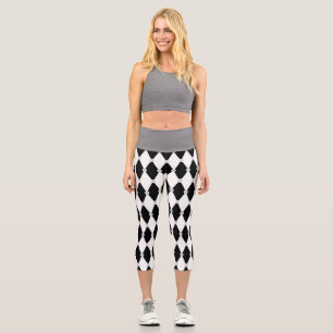 Leggings Capri Losange de forme de diamant noir et blanc Harlequi