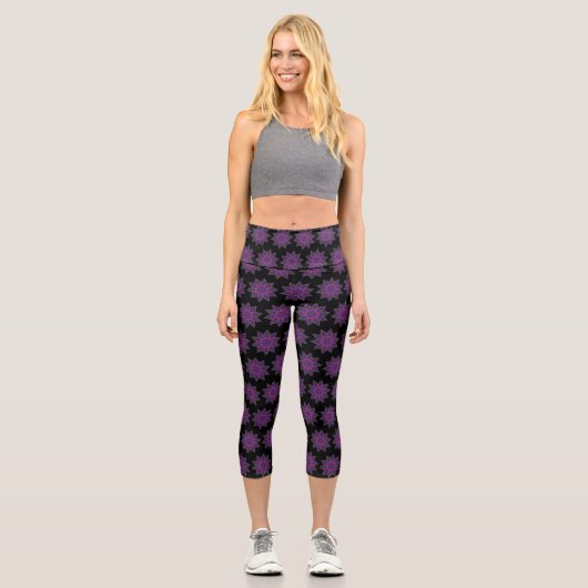 Leggings Capri Lotus Mandala rose et noir (Recto)