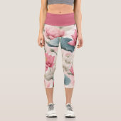 Leggings Capri Lotus romantique en rose, crème et vert tendre (Recto)