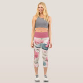 Leggings Capri Lotus romantique en rose, crème et vert tendre (Recto)