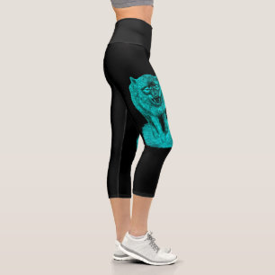 Leggings Capri Loup noir en colère dans la nuit