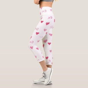 Leggings Capri Love You XO Sweet Hearts rose blanc Valentine Fun
