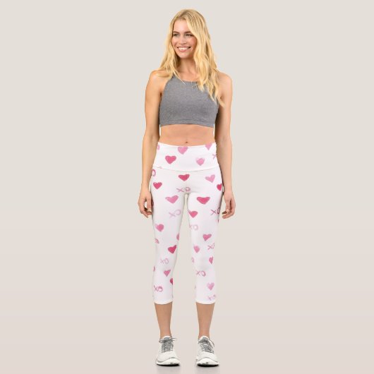 Leggings Capri Love You XO Sweet Hearts rose blanc Valentine Fun (Recto)