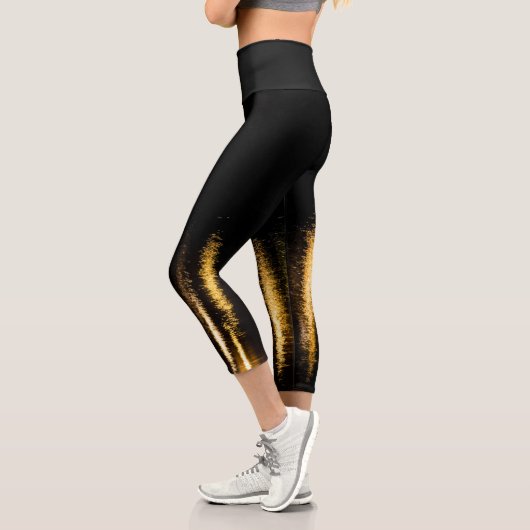 Leggings Capri Lumières nocturnes Abstraites mer brillant or noir (Gauche)