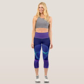 Leggings Capri Lumineuse Bleu Violet Rêve Abstrait Fractal Art (Recto)