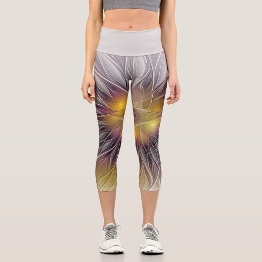 Leggings Capri Lumineuse Fleur colorée, Abstraite Fractale modern (Recto)