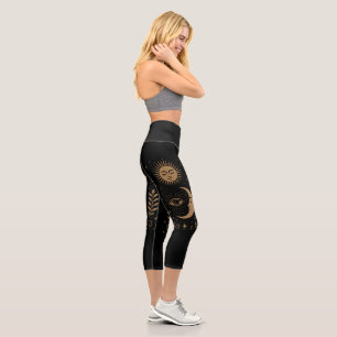 Leggings Capri Lune et Étoiles de Minuit Mystiques Troisième Œil